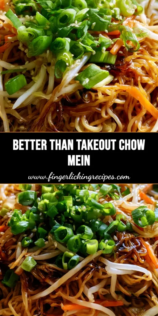 A close-up vertical shot of a bowl of stir-fried noodles with charred edges and sesame seeds. (Easy Chow Mein Recipe)
