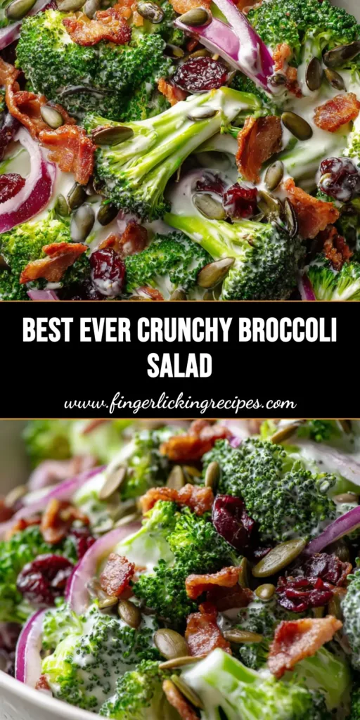 A handheld smartphone photo of a classic broccoli salad in a white ceramic bowl, featuring green broccoli, crispy bacon, and red cranberries. (Classic Broccoli Salad)