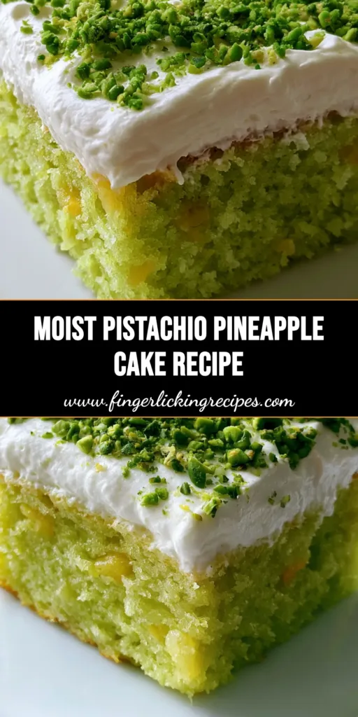 Pistachio Pineapple Cake: The Ultimate Moist Tropical Sponge with Whipped Frosting 5 A square slice of Pistachio Pineapple Cake on a white plate, showing the pale green sponge and thick white whipped frosting.