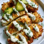 Air Fryer Dill Pickle Chicken: The Ultimate Crispy Parmesan-Crusted Guide A close-up shot of Air Fryer Dill Pickle Chicken showing the golden-brown parmesan panko texture and fresh green dill flakes.