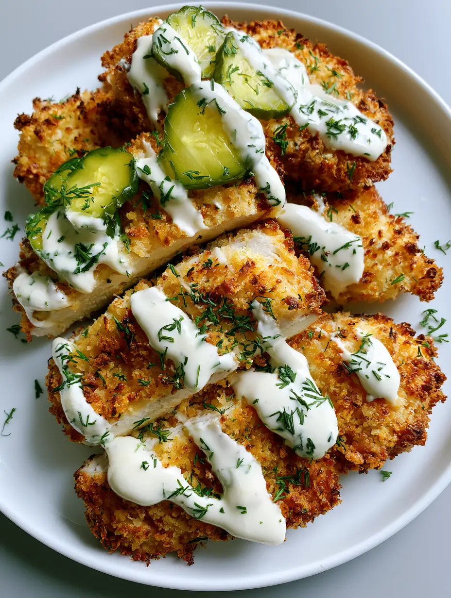 Air Fryer Dill Pickle Chicken: The Ultimate Crispy Parmesan-Crusted Guide 5 A close-up shot of Air Fryer Dill Pickle Chicken showing the golden-brown parmesan panko texture and fresh green dill flakes.