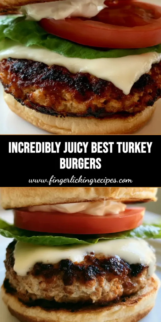 Juicy Turkey Burgers: The Ultimate Guide to the Perfect Seared Crust 5 A thick, seared turkey burger with melted white cheese on a toasted brioche bun, featuring fresh lettuce and a thick tomato slice. (Juicy Turkey Burgers)