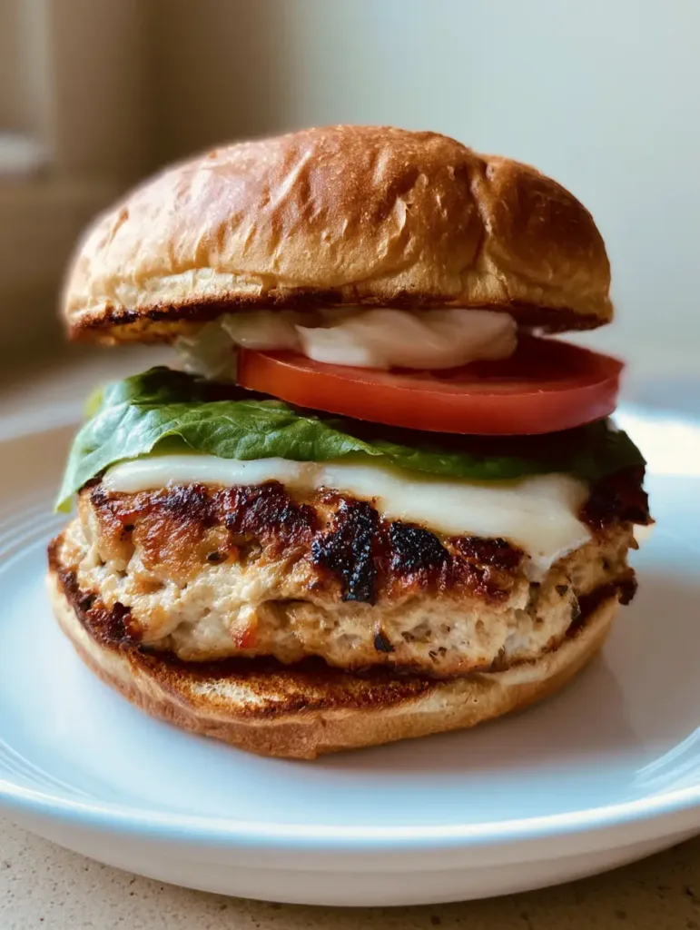 Juicy Turkey Burgers: The Ultimate Guide to the Perfect Seared Crust 3 A smartphone photo of a thick seared ground turkey burger patty with a dark brown crust on a white plate. (Juicy Turkey Burgers)