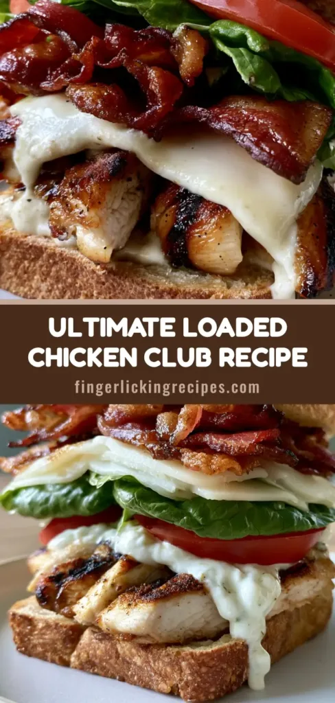 Ultimate Chicken Club Sandwich with Garlic Aioli and Toasted Sourdough 6 A towering Ultimate Chicken Club Sandwich with seared chicken, crispy bacon, and garlic aioli on a white plate.