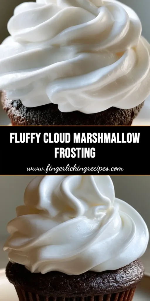 A tall, voluminous swirl of glossy Marshmallow Buttercream Frosting on a dark chocolate cupcake base.