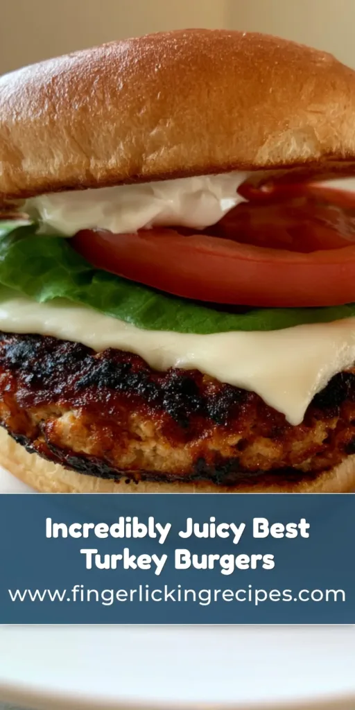 Juicy Turkey Burgers: The Ultimate Guide to the Perfect Seared Crust 7 A thick, seared turkey burger with melted white cheese on a toasted brioche bun, featuring fresh lettuce and a thick tomato slice. (Juicy Turkey Burgers)
