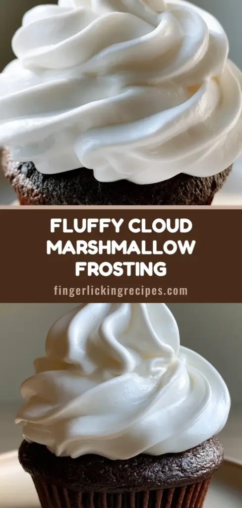 A tall, voluminous swirl of glossy Marshmallow Buttercream Frosting on a dark chocolate cupcake base.