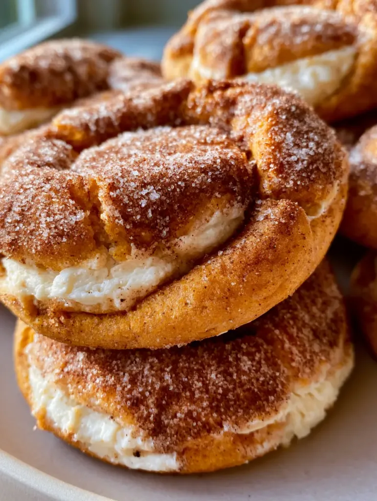 Pumpkin Cheesecake Cookies: The Ultimate Soft Pumpkin Spice Stuffed Delights 2 Close-up of a single Pumpkin Cheesecake Cookie revealing the thick, rich cream cheese center stuffed inside spiced dough.