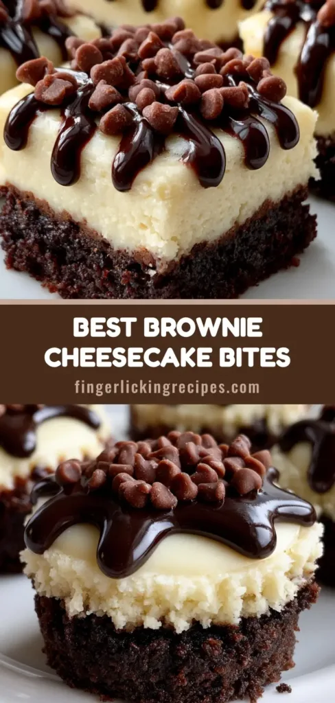 A stack of Brownie Bottom Cheesecake Bites with a dark brownie base and glossy chocolate drizzle on a white plate.