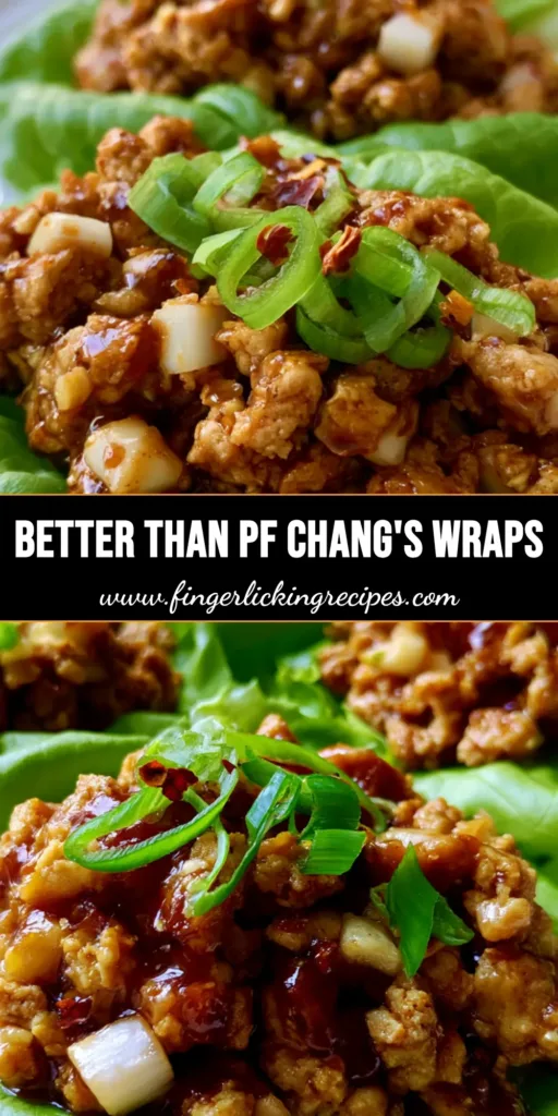 A close-up shot of PF Chang's Chicken Lettuce Wraps with golden chicken and glossy sauce on butter lettuce. (PF Chang's Chicken Lettuce Wraps)