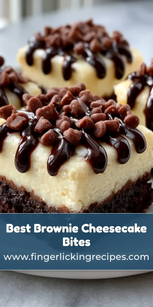 A stack of Brownie Bottom Cheesecake Bites with a dark brownie base and glossy chocolate drizzle on a white plate.