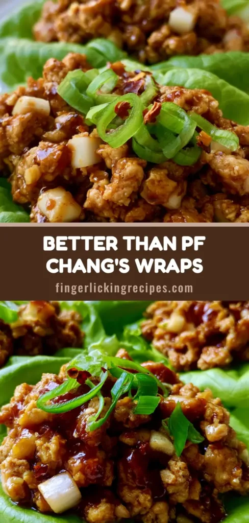 A close-up shot of PF Chang's Chicken Lettuce Wraps with golden chicken and glossy sauce on butter lettuce. (PF Chang's Chicken Lettuce Wraps)