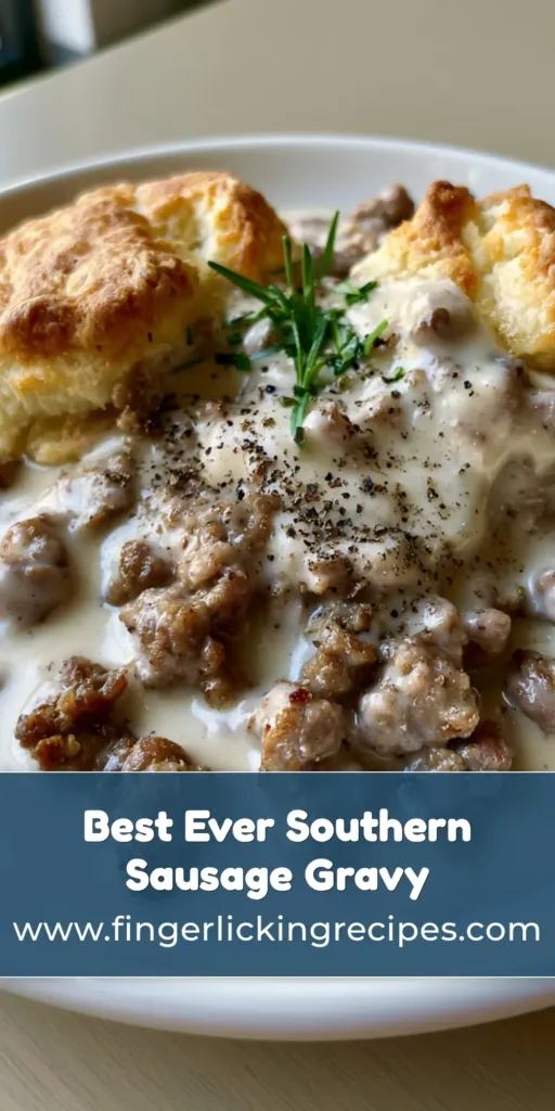 Pioneer Woman Sausage Gravy: The Ultimate Southern Comfort Breakfast 7 A plate of two split golden-brown buttermilk biscuits smothered in thick, ivory-white Pioneer Woman Sausage Gravy with coarse black pepper and fresh rosemary.