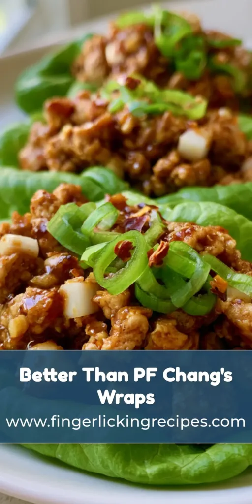 A close-up shot of PF Chang's Chicken Lettuce Wraps with golden chicken and glossy sauce on butter lettuce. (PF Chang's Chicken Lettuce Wraps)