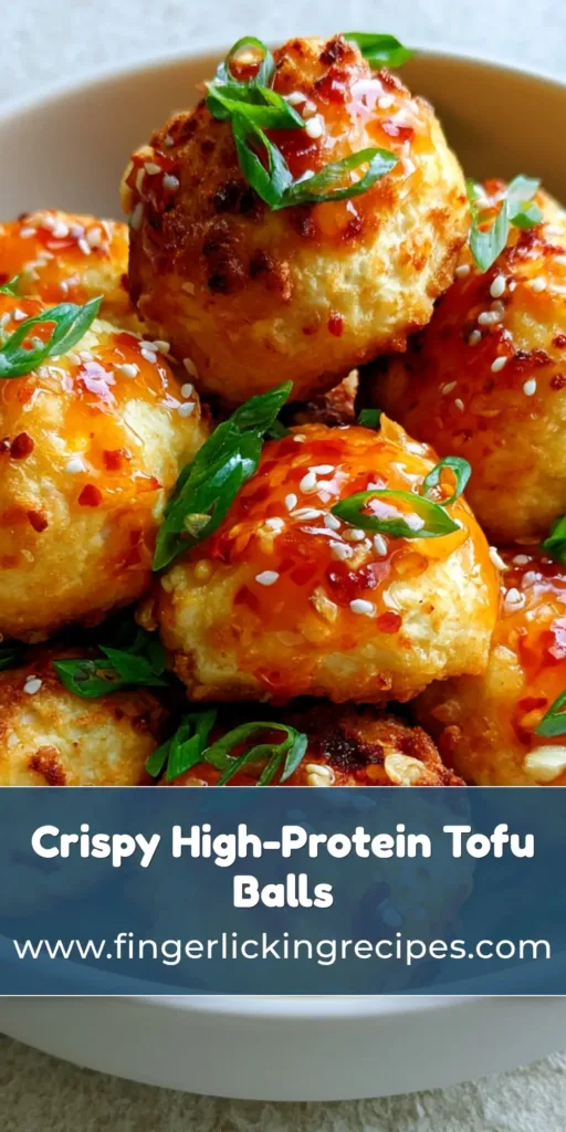Air Fryer Tofu Balls with Glossy Sweet Chili Glaze 7 A close-up of Air Fryer Tofu Balls coated in a glossy sweet chili sauce with green onions and sesame seeds in a white bowl.