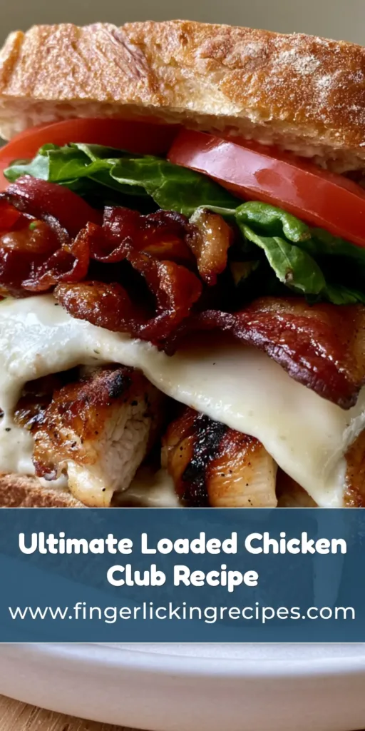 Ultimate Chicken Club Sandwich with Garlic Aioli and Toasted Sourdough 7 A towering Ultimate Chicken Club Sandwich with seared chicken, crispy bacon, and garlic aioli on a white plate.