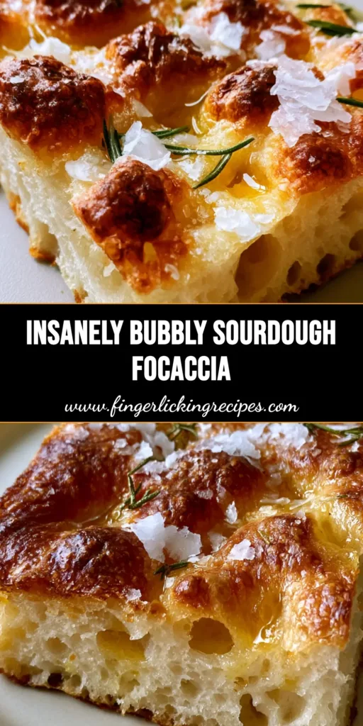 A thick, rectangular slice of sourdough focaccia with deep golden-brown crust, pooled olive oil, and rosemary needles. (Sourdough Focaccia)