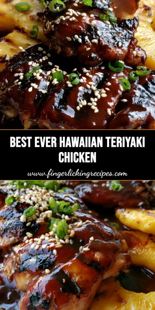 Hawaiian Teriyaki Chicken: The Ultimate Sticky, Char-Grilled Island Feast 5 A close-up of sliced Hawaiian Teriyaki Chicken on a white plate with thick glossy sauce, charred edges, and grilled pineapple rings.