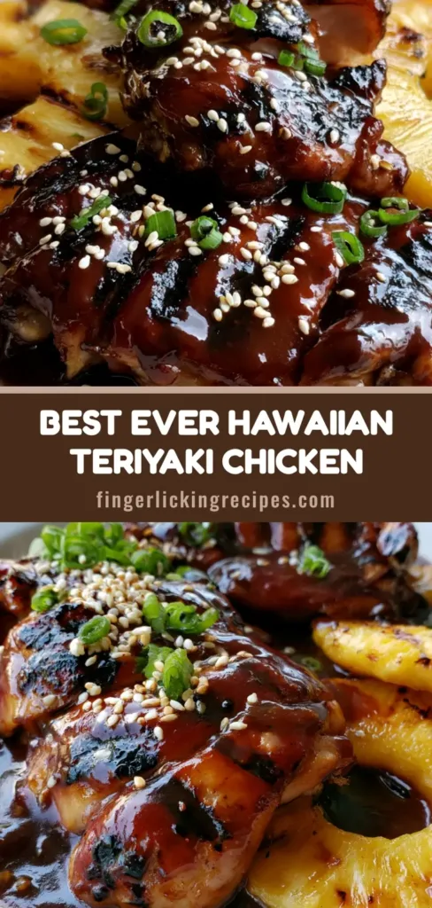 Hawaiian Teriyaki Chicken: The Ultimate Sticky, Char-Grilled Island Feast 6 A close-up of sliced Hawaiian Teriyaki Chicken on a white plate with thick glossy sauce, charred edges, and grilled pineapple rings.