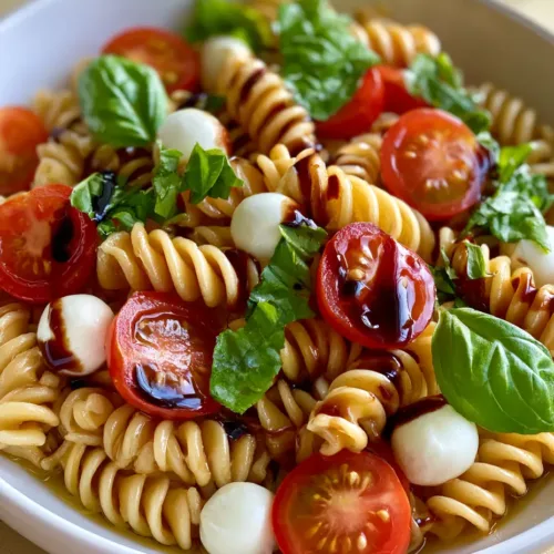 Home 3 Caprese Pasta Salad with Balsamic Glaze and Fresh Basil