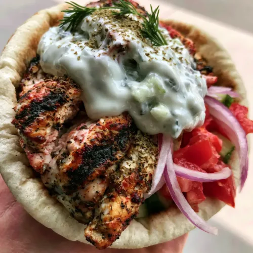 Home 1 Greek Chicken Gyros with Thick Tzatziki and Charred Pita