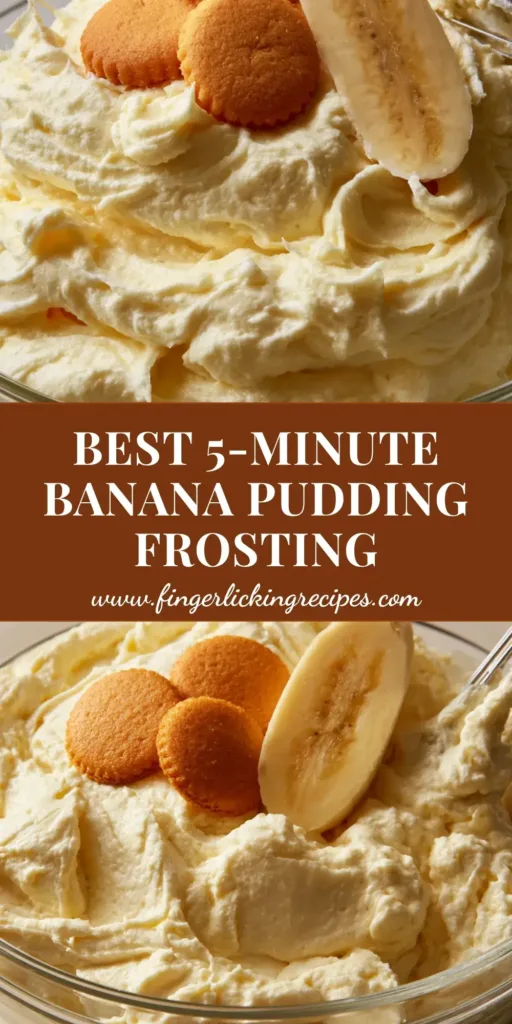 A close-up of fluffy pale-yellow Banana Pudding Frosting in a glass bowl with vanilla wafers. (Banana Pudding Frosting)