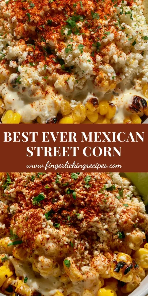 A handheld smartphone photo of a white ceramic bowl filled with charred Mexican Street Corn Recipe topped with cotija cheese and chili powder.