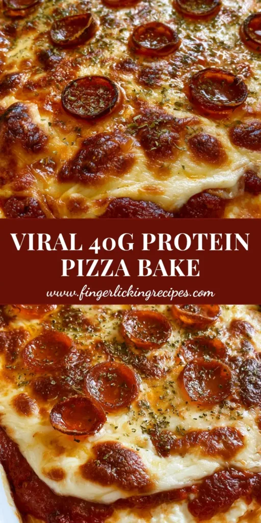 Close-up of a Cottage Cheese Pizza Bake in a white ceramic dish with bubbly mozzarella and crispy pepperoni.