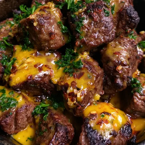 Cowboy Butter Steak Bites with Garlic Herb Skillet Char