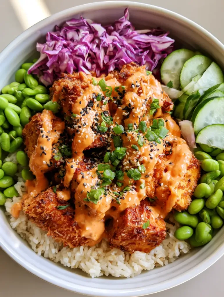 A vibrant meal-prep style bowl with shredded purple cabbage, cucumbers, edamame, and coconut tofu.