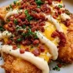 Close up of crispy breaded Crack Chicken Tenders with golden-brown crust and melted yellow cheddar cheese.