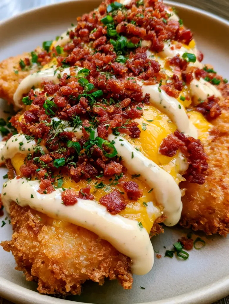 Close up of crispy breaded Crack Chicken Tenders with golden-brown crust and melted yellow cheddar cheese.