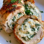 Herbed Ricotta Stuffed Chicken Rolls with Golden Pan-Seared Perfection A handheld smartphone photo of golden-brown Herbed Ricotta Stuffed Chicken Rolls on a white ceramic plate with clear pan juices and fresh parsley.