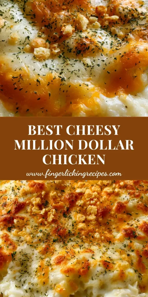 Million Dollar Chicken and Rice: The Ultimate Creamy Comfort Food Casserole 5 A close-up shot of Million Dollar Chicken and Rice in a white ceramic dish featuring bubbly cheese and a buttery cracker topping.