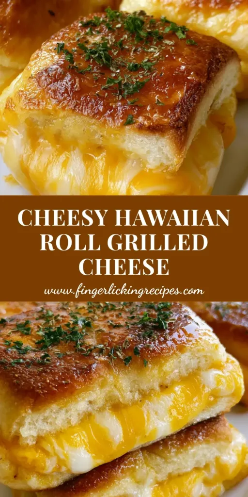 A close-up shot of Mini Grilled Cheese Hawaiian Rolls on a white platter, showing the gooey melted yellow and white cheese and herb-flecked golden buns.