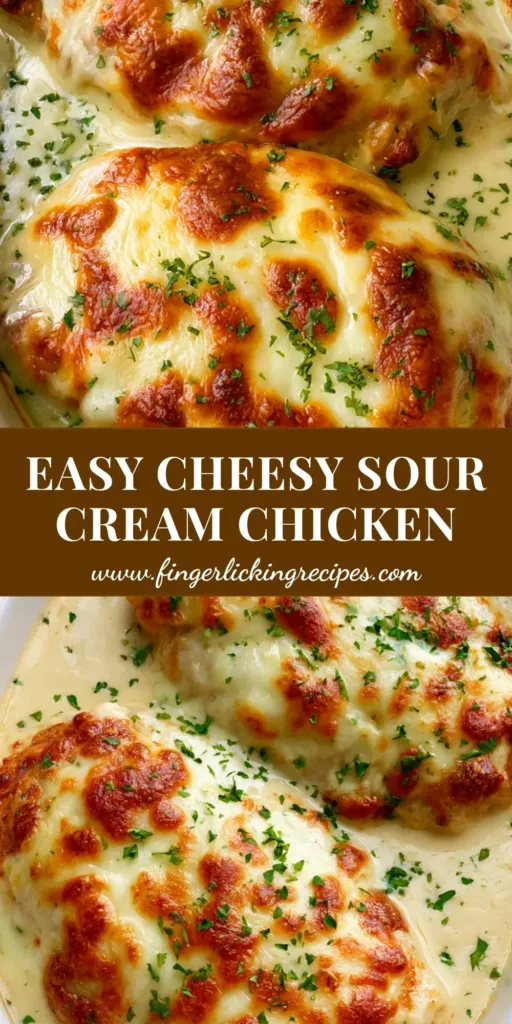 Sour Cream Chicken with Bubbly Toasted Mozzarella 4 A close-up of Sour Cream Chicken in an oval dish with golden-seared chicken and bubbly toasted mozzarella cheese.