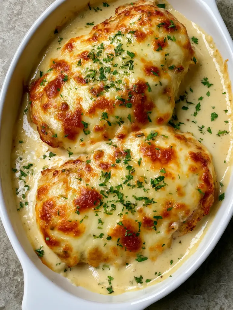Sour Cream Chicken with Bubbly Toasted Mozzarella 2 Visual of the bubbly, melted mozzarella with toasted golden spots on top of Sour Cream Chicken.