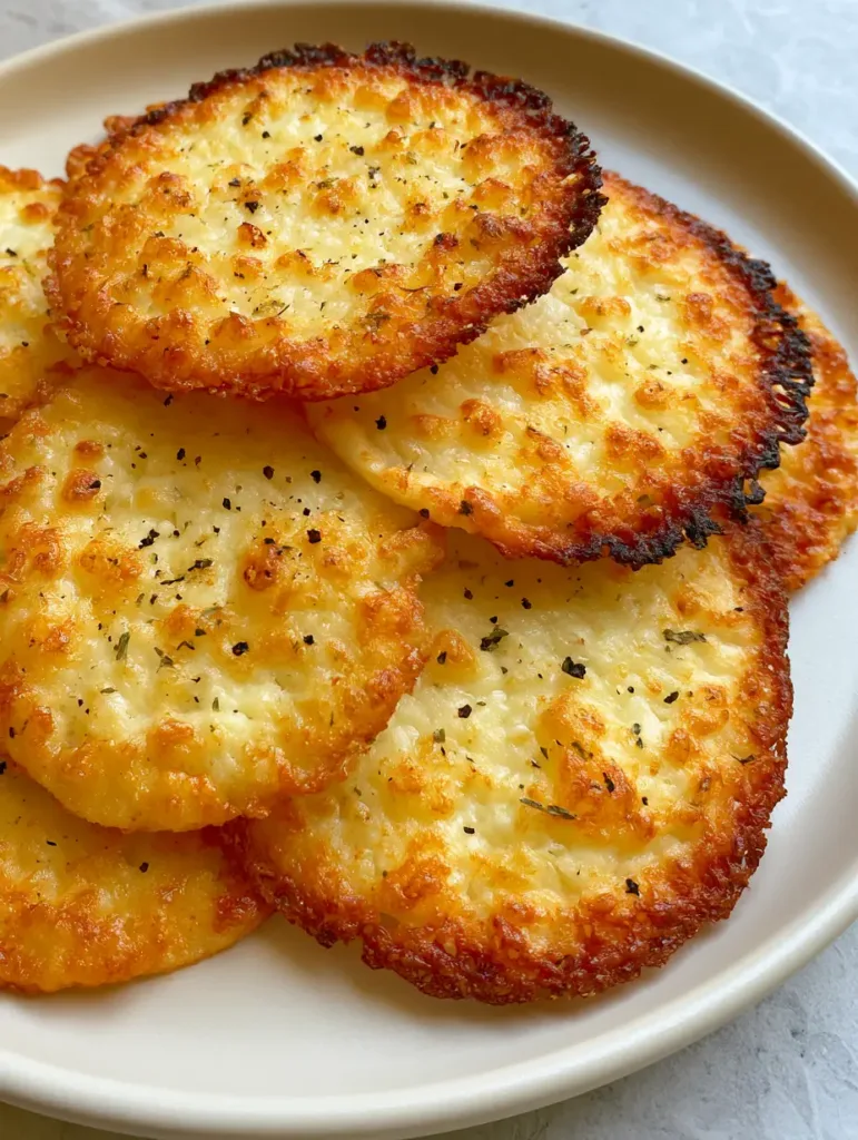 Close up photo of Cottage Cheese Chips featuring caramelized lacy edges and cracked black pepper specks.