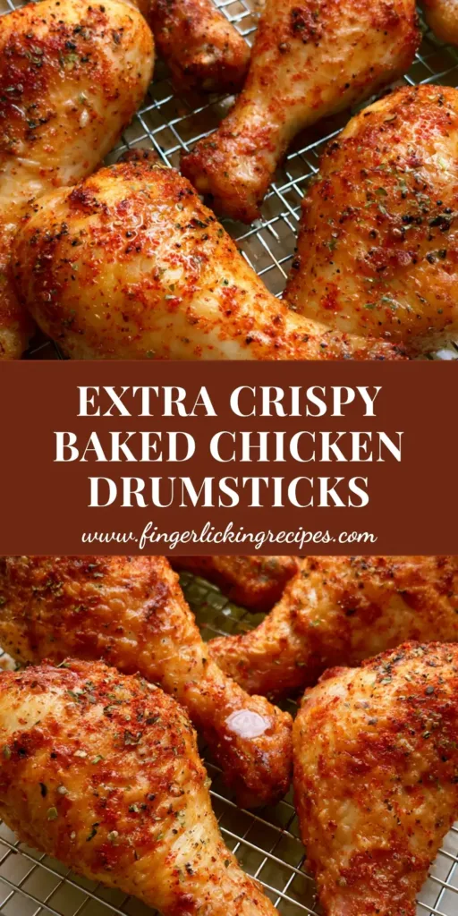 Six golden-brown Oven Baked Chicken Drumsticks with blistered skin on a wire rack. (Oven Baked Chicken Drumsticks)