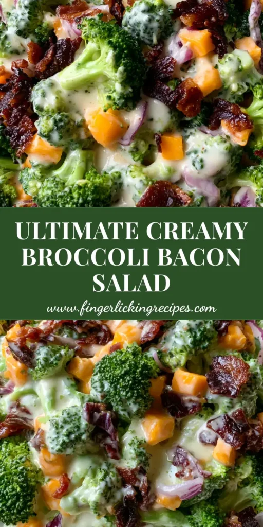 Broccoli Salad with Bacon: The Ultimate Creamy Potluck Classic 5 A close-up of Broccoli Salad with Bacon in a white bowl showing vibrant green florets, orange cheese cubes, and dark brown bacon bits coated in glossy white dressing.