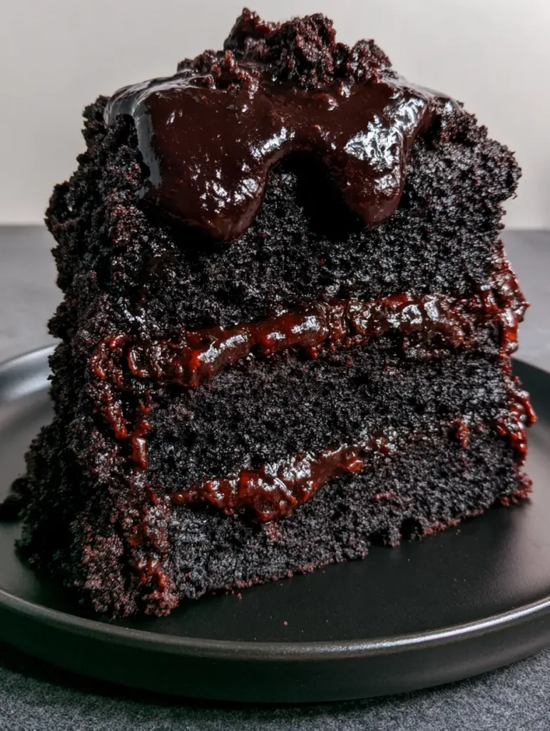 A handheld smartphone photo of the Dark Chocolate Mount Doom Cake showing the textured volcanic rock exterior.