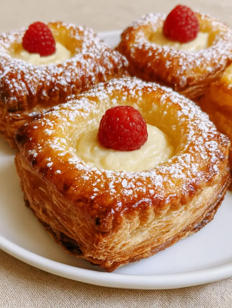 Top-down view of a Mini Cheese Danish highlighting the matte white cream cheese filling and even powdered sugar dusting.
