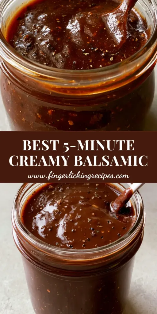 Creamy Balsamic Dressing: The Ultimate Glossy and Thick Emulsified Vinaigrette 5 A thick, dark chocolate-colored Creamy Balsamic Dressing in a clear glass mason jar with a silver spoon showing the glossy texture.
