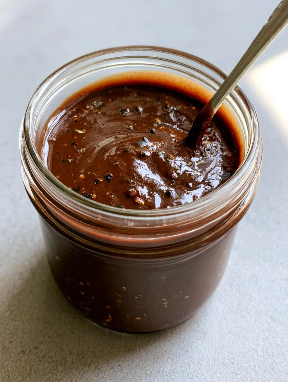 Creamy Balsamic Dressing: The Ultimate Glossy and Thick Emulsified Vinaigrette 4 High-angle view of Creamy Balsamic Dressing in a mason jar on a concrete countertop with natural light highlights.