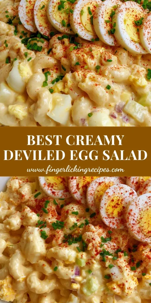 Deviled Egg Macaroni Salad: The Ultimate Creamy Potluck Classic 5 A vibrant top-down shot of Deviled Egg Macaroni Salad in a white bowl, featuring sliced egg garnishes and a sprinkle of paprika on a wooden table.