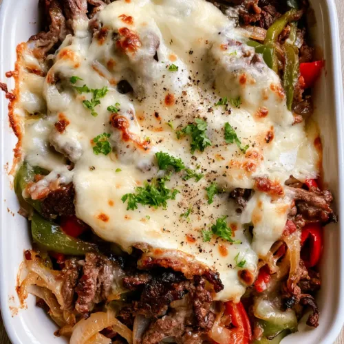 Keto Philly Cheesesteak Casserole with Seared Ribeye and Bubbly Provolone