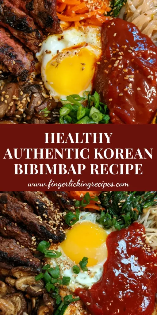 A top-down handheld photo of a traditional Korean Bibimbap bowl with charred beef, colorful vegetables, and a runny fried egg. (Bibimbap Recipe)